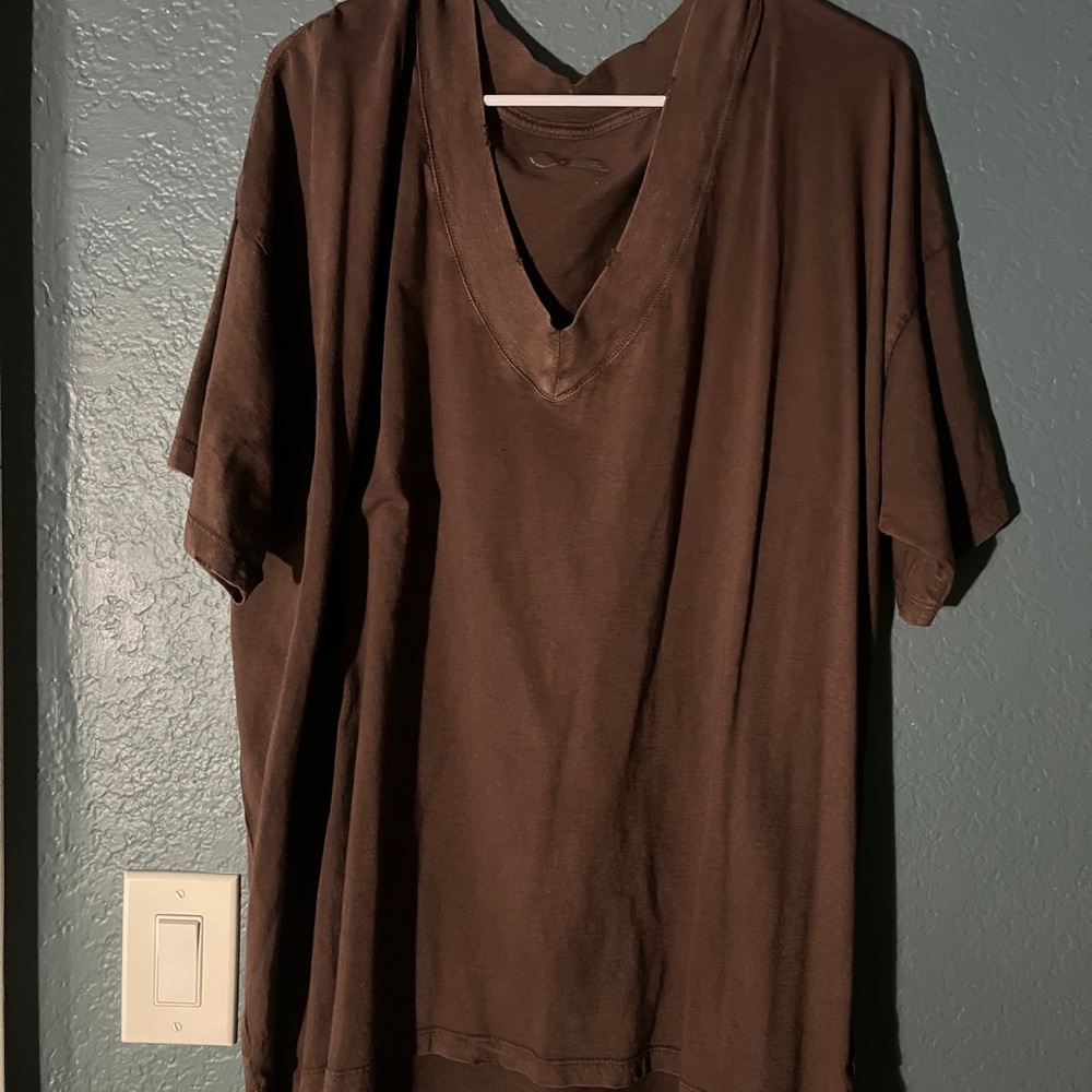 Aerie Extreme V Neck Shirt XL Rust Like New Oversized Tee
